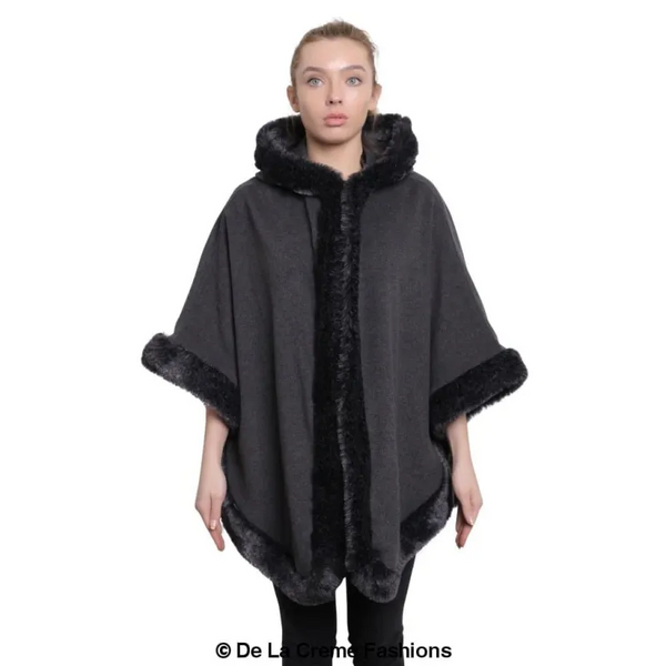 Women’s Wool & Cashmere Blend Fur Lined Hooded Cape