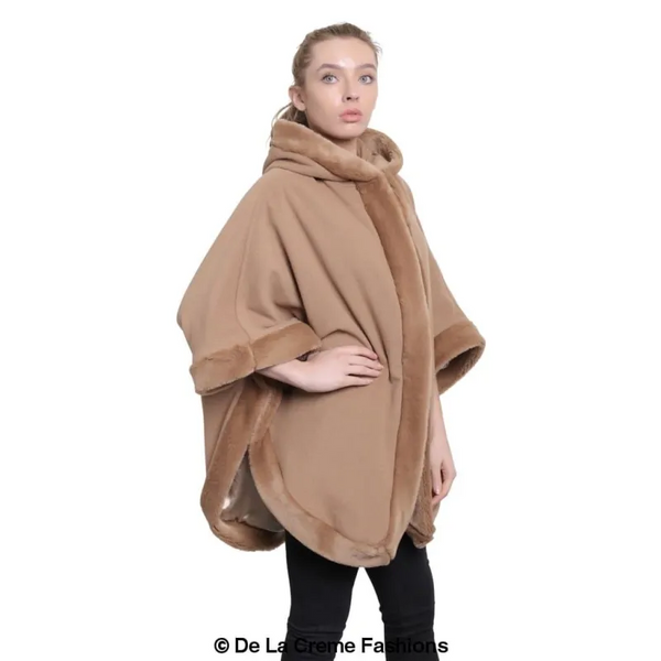 Women’s Wool & Cashmere Blend Fur Lined Hooded Cape