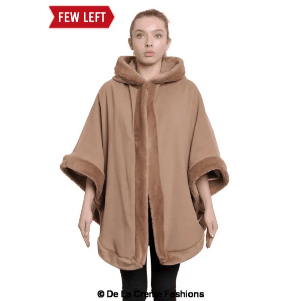 Women’s Wool & Cashmere Blend Fur Lined Hooded Cape