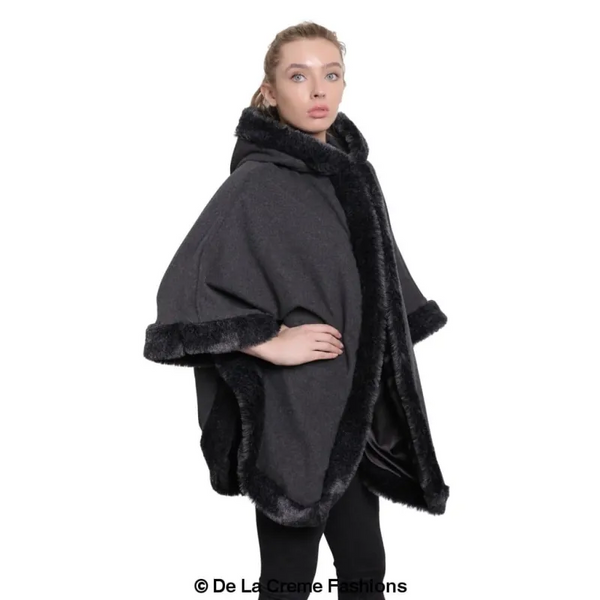 Women’s Wool & Cashmere Blend Fur Lined Hooded Cape