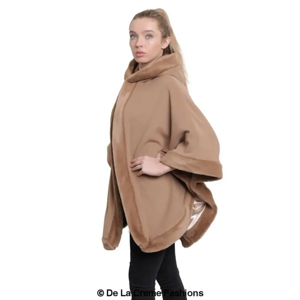 Women’s Wool & Cashmere Blend Fur Lined Hooded Cape