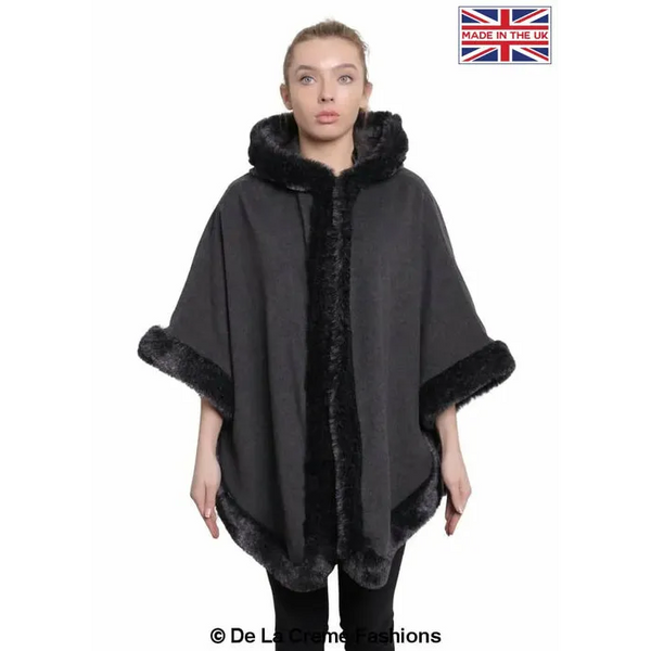 Women’s Wool & Cashmere Blend Fur Lined Hooded Cape