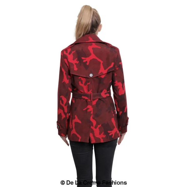 Women’s Camo Print Double Breasted Short Coat - Jackets &