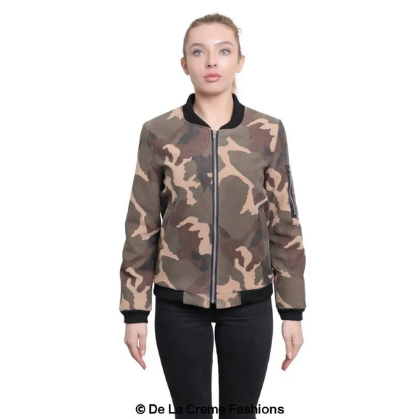 Women’s Camo Zip-Thru Varsity Bomber Jacket - Coats &