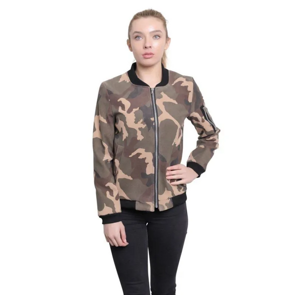 Women’s Camo Zip-Thru Varsity Bomber Jacket - Coats &