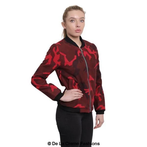 Women’s Camo Zip-Thru Varsity Bomber Jacket - Coats &