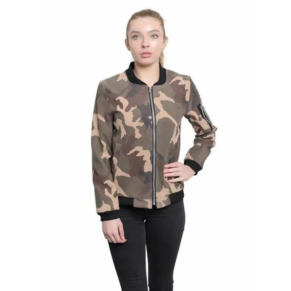 Women’s Camo Zip-Thru Varsity Bomber Jacket - S (UK 8-10) /