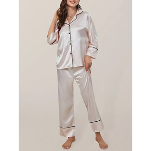 Women’s color-blocking imitation silk long-sleeve pajama