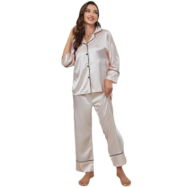 Women’s color-blocking imitation silk long-sleeve pajama