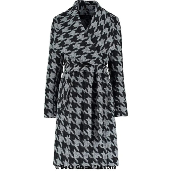 Womens Dogtooth Grey Duster Coat - Coats & Jackets