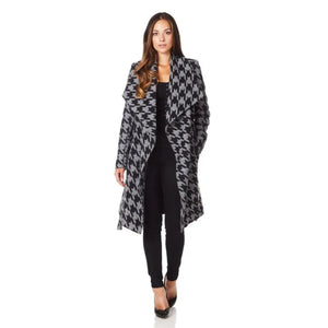 Womens Dogtooth Grey Duster Coat - Coats & Jackets