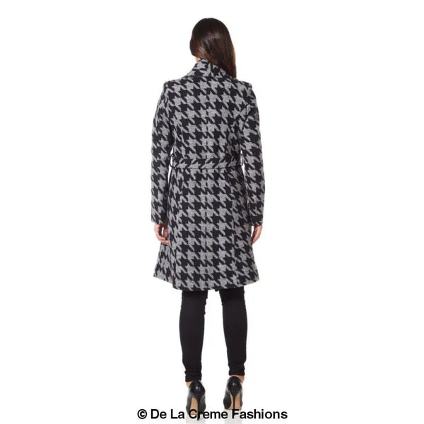 Womens Dogtooth Grey Duster Coat - Coats & Jackets