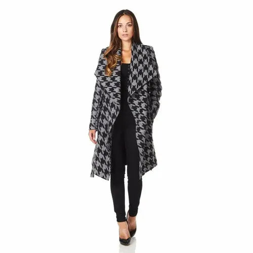 Womens Dogtooth Grey Duster Coat - UK 8/EU 36/US 4 / Coats &