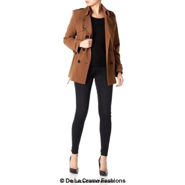 Women’s Double Breasted Short Belted Coat - Coats & Jackets