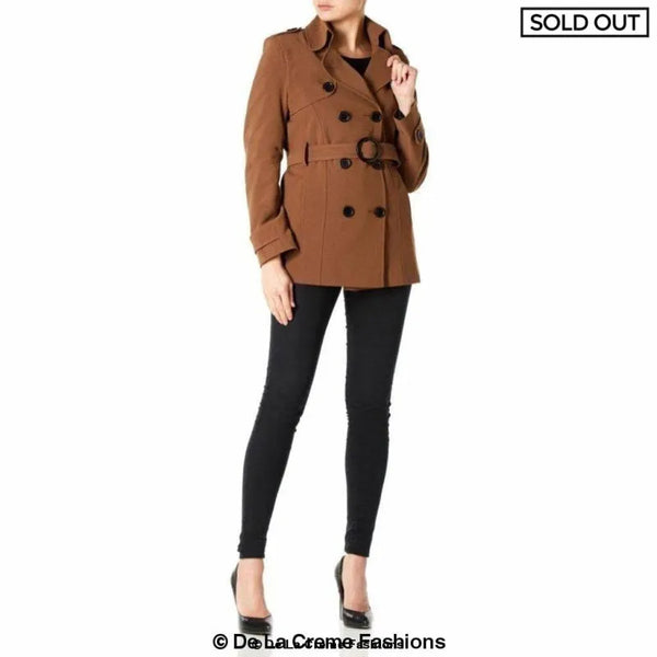 Women’s Double Breasted Short Belted Coat - Coats & Jackets