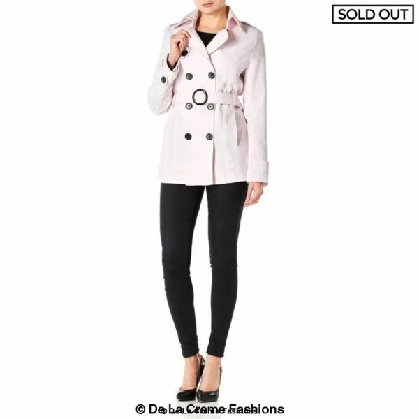 Women’s Double Breasted Short Belted Coat - Coats & Jackets