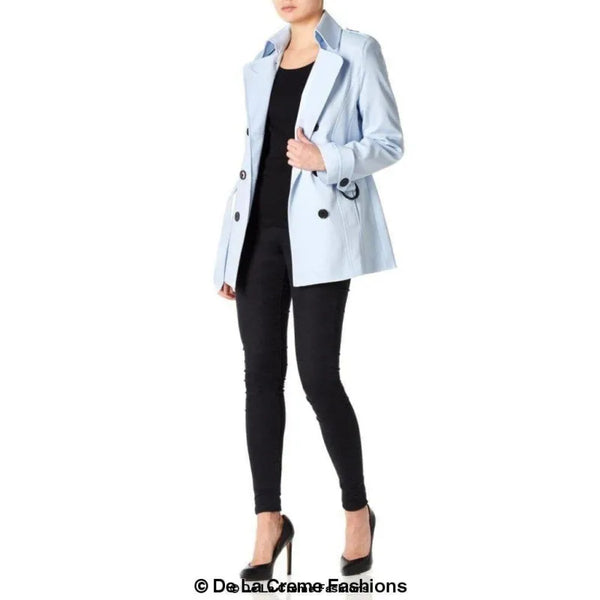 Women’s Double Breasted Short Belted Coat - Coats & Jackets