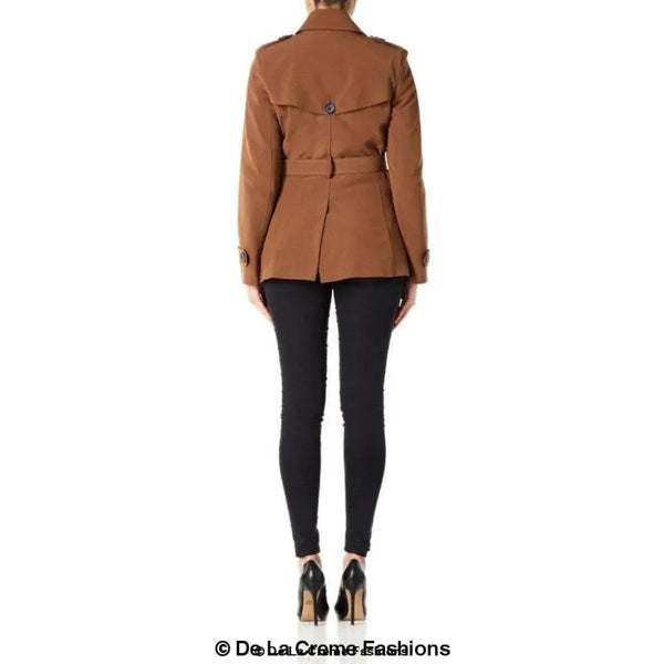 Women’s Double Breasted Short Belted Coat - Coats & Jackets