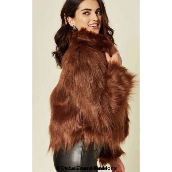 Womens Faux Fur Cropped Aviator Bomber - Coats & Jackets