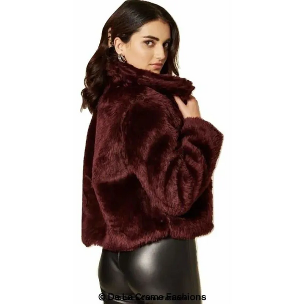 Womens Faux Fur Cropped Aviator Bomber - Coats & Jackets