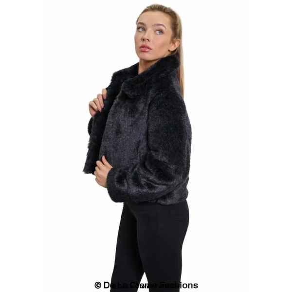 Womens Faux Fur Cropped Aviator Bomber - Coats & Jackets