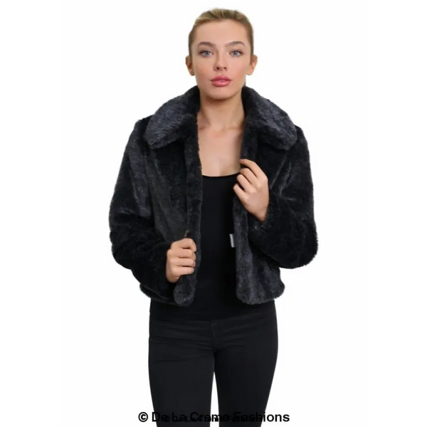 Womens Faux Fur Cropped Aviator Bomber - Coats & Jackets