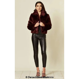 Womens Faux Fur Cropped Aviator Bomber - Coats & Jackets