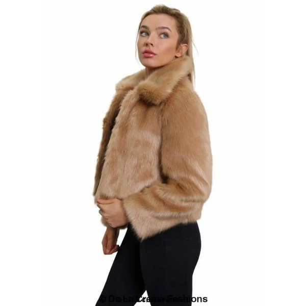 Womens Faux Fur Cropped Aviator Bomber - Coats & Jackets