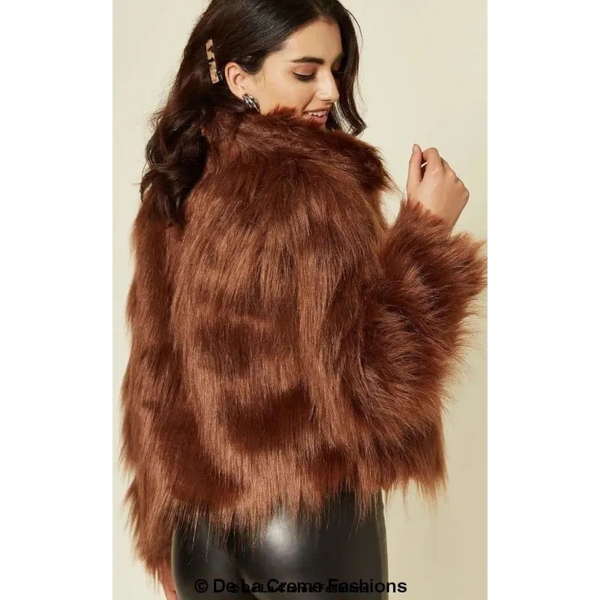 Womens Faux Fur Cropped Aviator Bomber - Coats & Jackets