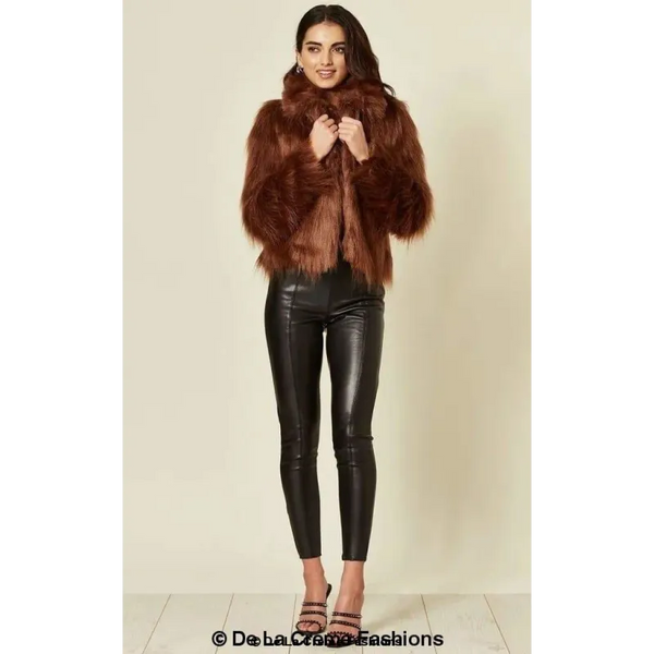 Womens Faux Fur Cropped Aviator Bomber - Coats & Jackets