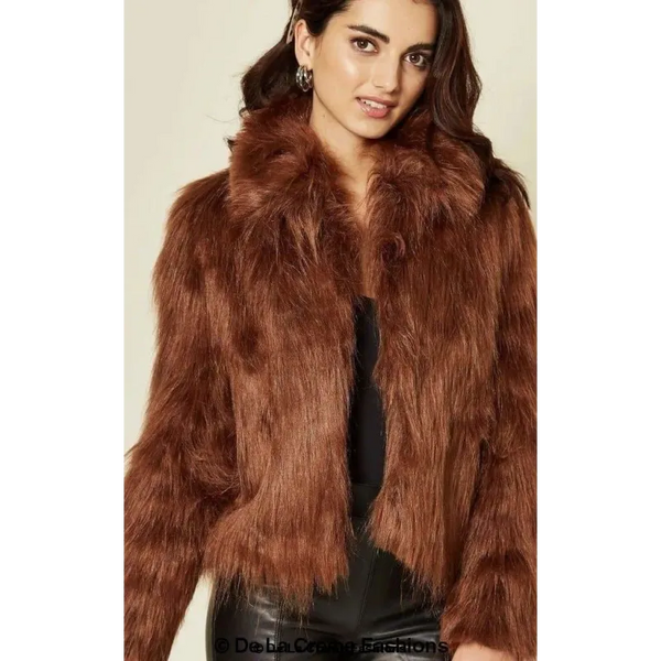 Womens Faux Fur Cropped Aviator Bomber - Coats & Jackets