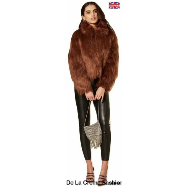 Womens Faux Fur Cropped Aviator Bomber - UK 12/EU 40/US 8