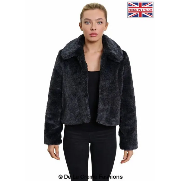 Womens Faux Fur Cropped Aviator Bomber - UK 14/EU 42/US 10