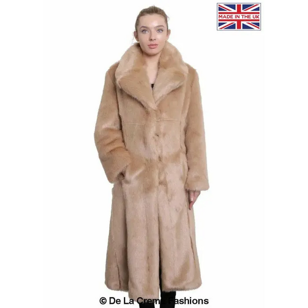 Womens Faux Fur Long Coat - UK 10/EU 38/US 6 / Camel Coats