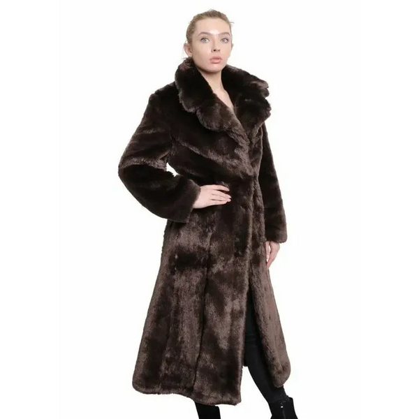 Womens Faux Fur Long Coat - UK 16/EU 44/US 12 / Brown Coats