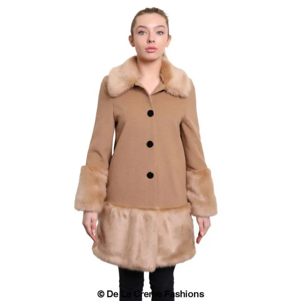 Women’s Faux Fur Trim Wool Mix Coat - Coats & Jackets