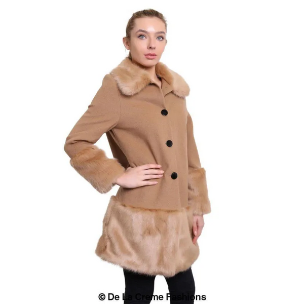 Women’s Faux Fur Trim Wool Mix Coat - Coats & Jackets