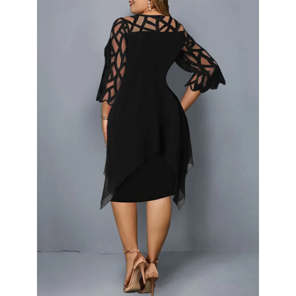 Women’s Lace Stitching Three-quarter Sleeve Irregular Hem