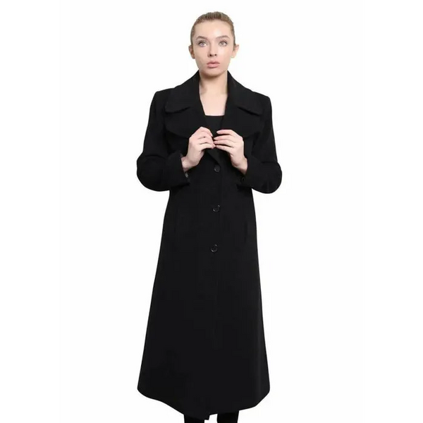 Womens Large Lapel Long Coat - UK 10/EU 38/US 6 / Black