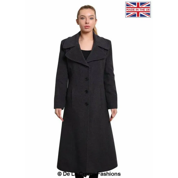 Womens Large Lapel Long Coat - UK 12/EU 40/US 8 / Grey