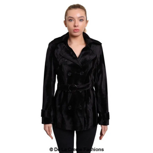 Women’s Luxury Black Ponyskin Double Breasted Short Coat -