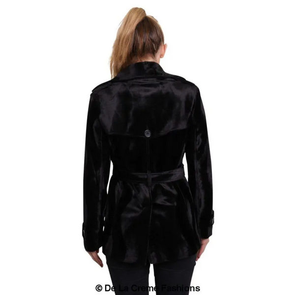 Women’s Luxury Black Ponyskin Double Breasted Short Coat -