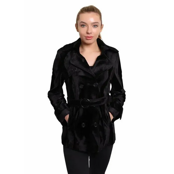 Women’s Luxury Black Ponyskin Double Breasted Short Coat -