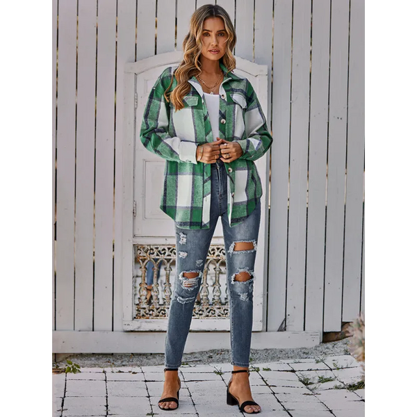 Women’s single breasted casual plaid belt jacket - Jacket