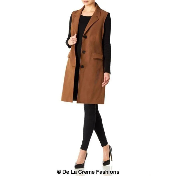 Women’s Sleeveless Hip Length Blazer Coat - Coats & Jackets