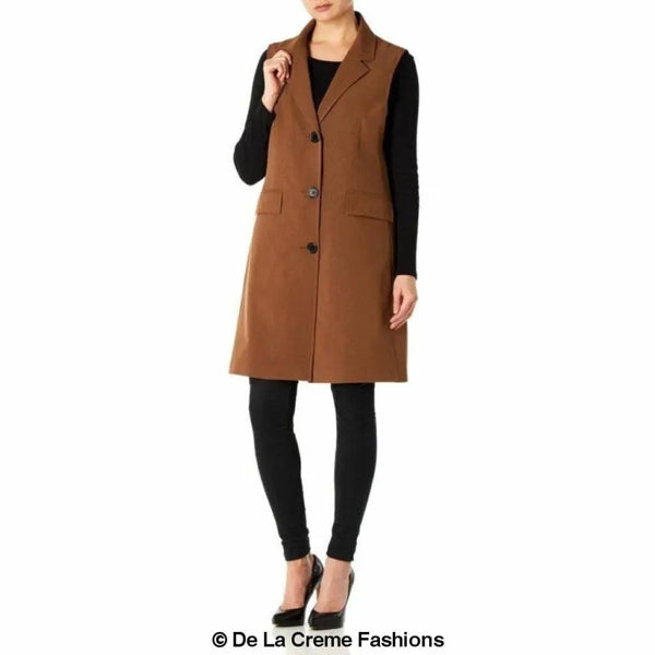 Women’s Sleeveless Hip Length Blazer Coat - Coats & Jackets