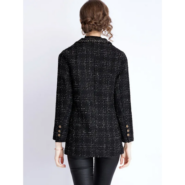 Women’s small fragrant wind long sleeve tweed tartan jacket