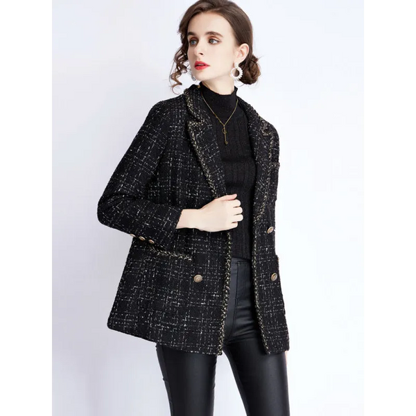 Women’s small fragrant wind long sleeve tweed tartan jacket