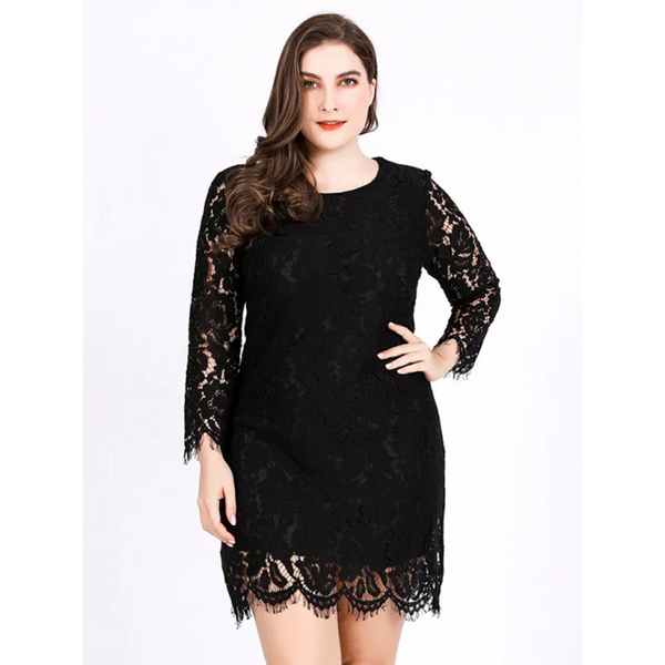 Women’s Solid Color Embroidered Lace Overlay Three Quarter