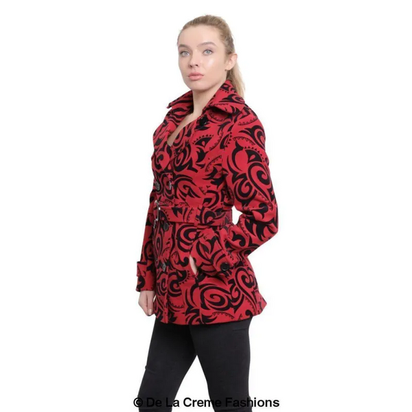 Womens Tribal Print Double Breasted Short Coat - Coats &